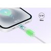 Na zdjęciu widoczny jest biały kabel USB Typ-C - Lightning podłączony do urządzenia, które pokazuje poziom naładowania baterii wynoszący 98%. Obok kabla znajduje się napis "12 W Moc".