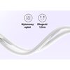 Biały kabel z nylonowym oplotem jest przedstawiony na jasnym tle, a obok znajdują się ikony z napisami: "Nylonowy oplot" oraz "Długość 1.5 m".