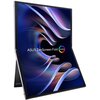 Monitor ASUS ZenScreen Fold o przekątnej 17,3 cala z wyświetlaczem OLED prezentuje dynamiczny, kolorowy wzór na ekranie. Na ekranie widoczny jest napis "ASUS ZenScreen Fold OLED".