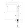 Schemat techniczny baterii umywalkowej przedstawia wymiary i kształt produktu, z oznaczeniami takimi jak 228 mm, 185 mm, 265 mm, 305 mm, 220 mm, Ø36, Ø30, Ø27, Ø48, oraz G 3/8". Widoczne są kąty nachylenia oraz szczegóły montażowe, takie jak maksymalna wy