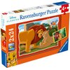 Pudełko puzzli z serii "Disney Classics" marki Ravensburger, zawierające ilustrację z postaciami z filmu "Król Lew". Na opakowaniu widnieje napis "2x24", a także oznaczenie wiekowe "4+" oraz logo Ravensburger.