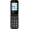Telefon z klapką marki Krüger&Matz, model Simple 931 4G, w kolorze czarnym, z wyświetlaczem pokazującym ikony aplikacji i tekst "Multimedia". Na klawiaturze widoczne są duże przyciski z cyframi oraz przyciski funkcyjne, w tym "OK" i "Powrót".