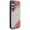 Przedstawione zdjęcie ukazuje smartfon w czarnym etui, z widocznym ekranem wyświetlającym abstrakcyjną grafikę w odcieniach fioletu i szarości. Na boku etui znajdują się przyciski oraz otwory, prawdopodobnie na głośnik i porty.