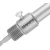 Na zdjęciu znajduje się metalowy adapter do otwornic z widocznym gwintem i śrubą, na którym znajduje się napis "GRAPHITE". Produkt ma jednolitą, srebrną kolorystykę.