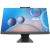 Komputer stacjonarny z dużym ekranem, na którym widoczne są kolorowe bańki na niebieskim tle oraz logo "ASUS". Monitor ma cienkie ramki i stoi na prostokątnej podstawie.