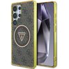 Etui GUESS 4G Glitter Triangle Buttons MagSafe do Samsung Galaxy S25 Ultra Brązowy