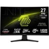 Monitor MSI z zakrzywionym ekranem, na którym widoczne są napisy: "27 FHD 1920 x 1080 1500R", "MAG MSI Arsenal Gaming", "Curved Gaming", "Rapid VA", "280 Hz", "0.5 ms GTG", "HDR Ready". Na ekranie znajduje się także logo MSI.