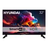 Telewizor z widocznym logo "HYUNDAI" oraz oznaczeniem "32"". Na ekranie wyświetlany jest kolorowy obraz chmur, a na dole widnieją napisy "Smart WiFi" i "HDR".