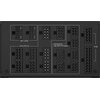 Czarny panel zasilacza z wieloma gniazdami, oznaczonymi jako "12V-2X6", "CPU/PCI-E", "Peripheral-IDE/SATA/Molex" oraz "M/B". Gniazda są rozmieszczone w równych rzędach i kolumnach, a każde z nich ma unikalny układ pinów.