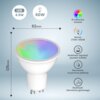 Obraz przedstawia inteligentną żarówkę LED z kolorowym światłem, oznaczoną jako 4.5 W LED, równoważną 60 W, o wymiarach 62 mm na 125 mm. Dodatkowe informacje to: 16 milionów kolorów, barwa 2700K-6500K, możliwość regulacji jasności światła, sterowanie za pomocą aplikacji oraz możliwość sterowania głosowego.