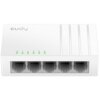 Biały switch sieciowy z pięcioma portami Ethernet, na którym widoczne są zielone diody oznaczone symbolami: "1", "2", "3", "4", "5" oraz logo "cudy" w lewym górnym rogu.