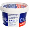 Biały pojemnik z niebiesko-czerwonymi etykietami zawiera tekst: "reiniget gründlich und schonend", "mit natürlichem Hautschutz", "500 ml", oraz dane kontaktowe firmy ORO-Produkte Marketing International GmbH. Na górnej części etykiety widnieje napis "Past