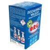 Niebieskie opakowanie produktu "Pochłaniacz wilgoci ORO" z widocznym logo ORO oraz napisem "Wkłady uzupełniające 2 x 450 g". Na opakowaniu znajdują się instrukcje użycia, ostrzeżenia oraz ilustracje trzech butelek preparatów ORO.
