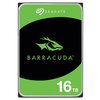Na zdjęciu znajduje się dysk twardy z logo "SEAGATE" na zielonym tle oraz napisem "BARRACUDA" i symbolem ryby na czarnym tle. W dolnej części widnieje oznaczenie pojemności "16 TB".