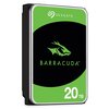 Na zdjęciu znajduje się dysk twardy z zielono-czarną etykietą, na której widnieje logo "SEAGATE" oraz napis "BARRACUDA" z symbolem ryby. W dolnej części etykiety znajduje się oznaczenie pojemności "20 TB".