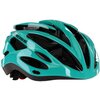 Kask rowerowy w kolorze lazurowym z czarnymi elementami, posiada liczne otwory wentylacyjne. Na kasku widoczne jest logo "KROSS".