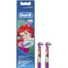 Opakowanie produktu Oral-B z wizerunkiem postaci z bajki, zawierające dwie wymienne końcówki do szczoteczki z motywem księżniczki. Na opakowaniu widnieje tekst: "Oral-B", "Disney Princess", "Kids 3+ years/powyżej 3 lat", "Extra Soft/Ultra miękkie włókna",