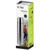 Opakowanie termosu KOKO KO-6415 Srebrny 500 ml przedstawia srebrny termos oraz osobę z plecakiem na tle górskiego krajobrazu. Na opakowaniu widnieje tekst: "koko", "TERMOS Silver", "0,5 l", "Komfort noszenia", "www.kokoworld.pl", oraz piktogramy recykling