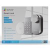 Opakowanie produktu EZVIZ Smart Lock zawiera zdjęcie zamka szyfrowego z klawiaturą numeryczną oraz okrągłym modułem, a także teksty: "DL01 Pro", "DL01CP Keypad", "A3-R200 Gateway". Dodatkowe informacje to: "DIY Installation", "Multiple Unlock Methods", "B