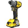 Na zdjęciu znajduje się żółto-czarna wkrętarka akumulatorowa z widocznymi napisami: "STANLEY", "FATMAX", "V20", "BRUSHLESS" oraz "LITHIUM ION". Produkt ma ergonomiczną rękojeść i metalowy uchwyt na akumulator.