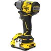 Na zdjęciu znajduje się żółto-czarna wkrętarka akumulatorowa z widocznymi napisami: "STANLEY FATMAX", "V20", "BRUSHLESS", "2.0 Ah". Produkt ma ergonomiczną rękojeść i metalowy klips do zawieszenia.