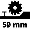 Grafika przedstawia ikonę piły tarczowej z zębatym ostrzem, które jest umieszczone nad powierzchnią cięcia. Pod ikoną znajduje się napis "59 mm", wskazujący na głębokość cięcia.