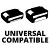 Na zdjęciu znajdują się dwa czarno-białe symbole przedstawiające baterie. Poniżej widnieje napis "UNIVERSAL COMPATIBLE".