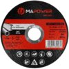 Czarna tarcza do cięcia z czerwonymi i białymi elementami graficznymi oraz tekstem, zawierająca oznaczenia takie jak "MA POWER MPCW01", "125 x 1 x 22.2 mm", "Max. RPM: 12200", "Max. m/s: 80", "EN12413", a także piktogramy dotyczące bezpieczeństwa. Na dole