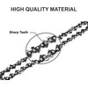 Na zdjęciu widoczny jest łańcuch z ostrymi zębami, z powiększonym fragmentem w okręgu, oraz tekst "HIGH QUALITY MATERIAL" i "Sharp Teeth".