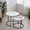 Zestaw stolików kawowych LOFTINSPIRED Galen Small Okrągły Biały Marmur + Czarny Materiał Płyta laminowana