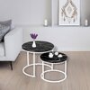 Zestaw stolików kawowych LOFTINSPIRED Galen Small Okrągły Czarny Marmur + Biały Materiał Płyta laminowana