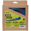 Opakowanie produktu "Żyłka do podkaszarki RYOBI RAC176" z widoczną niebieską żyłką wewnątrz, zawiera informacje: "1.6 mm | 97 m", "52% more durable", "15% more runtime", "4.8 dB quieter", oraz logo RYOBI i oznaczenie "Whisper Series". Na opakowaniu znajdu
