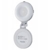 Na zdjęciu znajduje się biała lampa LED z lusterkiem, oznaczona jako model SS-BGD-01, z informacją o baterii 500mAh/3.7V, wyprodukowana w Chinach. Widoczne są także oznaczenia certyfikatów: FC, CE, RoHS oraz logo TELESIN.