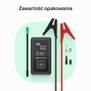 Na zdjęciu widoczny jest zestaw zawartości opakowania urządzenia rozruchowego, w tym wyświetlacz z napisem "0.0" i "10.30 BAR", czarne i czerwone kable z zaciskami, oraz różne końcówki. Na wyświetlaczu znajduje się logo "GREEN CELL".