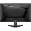 Czarny monitor z tyłu, z widocznym logo producenta w kształcie smoka oraz kilkoma portami oznaczonymi jako HDMI i DP. Monitor ma nowoczesny design z geometrycznymi kształtami i solidną podstawą.