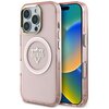 Etui GUESS IML Metal Mountain Logo MagSafe do Apple iPhone 16 Pro Przezroczysto-różowy
