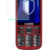 Czerwony telefon z klawiaturą numeryczną i ekranem, na którym widoczna jest grafika z tarczą. Na obudowie telefonu znajduje się napis "ALIGATOR".
