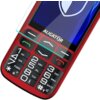 Czerwony telefon z dużymi przyciskami numerycznymi, na których widoczne są cyfry oraz litery. Na ekranie telefonu znajduje się przezroczysta osłona, a nad klawiaturą widnieje napis "ALIGATOR".