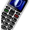 Na zdjęciu widoczny jest fragment telefonu z dużymi, wyraźnymi przyciskami numerycznymi oraz ekranem, na którym wyświetla się niebieska grafika z białą tarczą. Nad ekranem znajduje się napis "ALIGATOR".