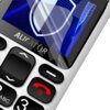 Na zdjęciu widoczny jest fragment telefonu z dużymi przyciskami, na ekranie którego znajduje się grafika z tarczą. Na obudowie telefonu widnieje napis "ALIGATOR".