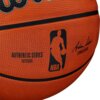 Pomarańczowa piłka koszykowa z widocznym logo NBA oraz tekstem "AUTHENTIC SERIES OUTDOOR". Obok znajduje się podpis "Adam Silver COMMISSIONER".