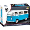 Pudełko przedstawia model plastikowych klocków COBI, zbudowany w formie niebiesko-białego Volkswagena Transportera T2a Bus w skali 1:12. Na opakowaniu widoczne są logotypy COBI i Volkswagen, numer produktu 24362 oraz ostrzeżenie o ryzyku zadławienia.