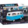 Pudełko z klockami plastikowymi przedstawia model Volkswagen Transporter T2b Bus w skali 1:12, z widocznym logo COBI oraz napisem "VOLKSWAGEN T2b BUS". Na opakowaniu znajdują się zdjęcia modelu oraz informacje o produkcie, takie jak liczba elementów (2366