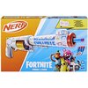 Pudełko z wyrzutnią NERF Fortnite Frenz 4 Ever, ozdobione kolorowymi grafikami i napisami, z widocznymi postaciami z gry Fortnite oraz informacją "6x" dotyczącą ilości strzałek. Na opakowaniu znajdują się logotypy NERF, Fortnite, Epic Games i Hasbro, a ta