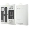 Opakowanie zawiera etui i uchwyt na karty do iPhone 16 Pro Max, z widocznym logo "GUESS EST. 1981" oraz wzorem 4G Stripes. Na opakowaniu znajduje się tekst: "BUNDLE MAGSAFE 2 IN 1 IPHONE CASE & CARD HOLDER", "NEVER STOP DREAMING!! Paul Marciano", a także 