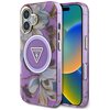 Etui GUESS Glitter Flowers Triangle Buttons MagSafe do Apple iPhone 16 Fioletowy