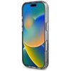 Etui na telefon z czarnym tłem ozdobione jest wzorem kwiatów i drobnymi, błyszczącymi elementami. Na środku znajduje się logo "GUESS U.S.A." w kształcie trójkąta.