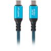 Czarny kabel USB-C do USB-C z niebieskimi akcentami, o długości 1,5 m, z niebieskimi końcówkami, na których widnieje napis "Lanberg" oraz "40 Gb/s 240 W".