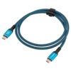 Czarny kabel USB-C - USB-C z niebieskimi akcentami, o długości 1 metra, z widocznym napisem "5Gbit/s 240W" na jednym z końców oraz logo "Lanberg" na drugim. Kabel jest owinięty czarnym rzepem.