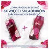Na zdjęciu znajdują się dwa produkty marki Lenor na białym tle, z różowymi kwiatami w rogach. Widoczny jest tekst: "Używaj razem, by zyskać 6x więcej składników zapewniających świeżość*" oraz informacja na dole: "*Składniki zapewniające świeżość zawarte w